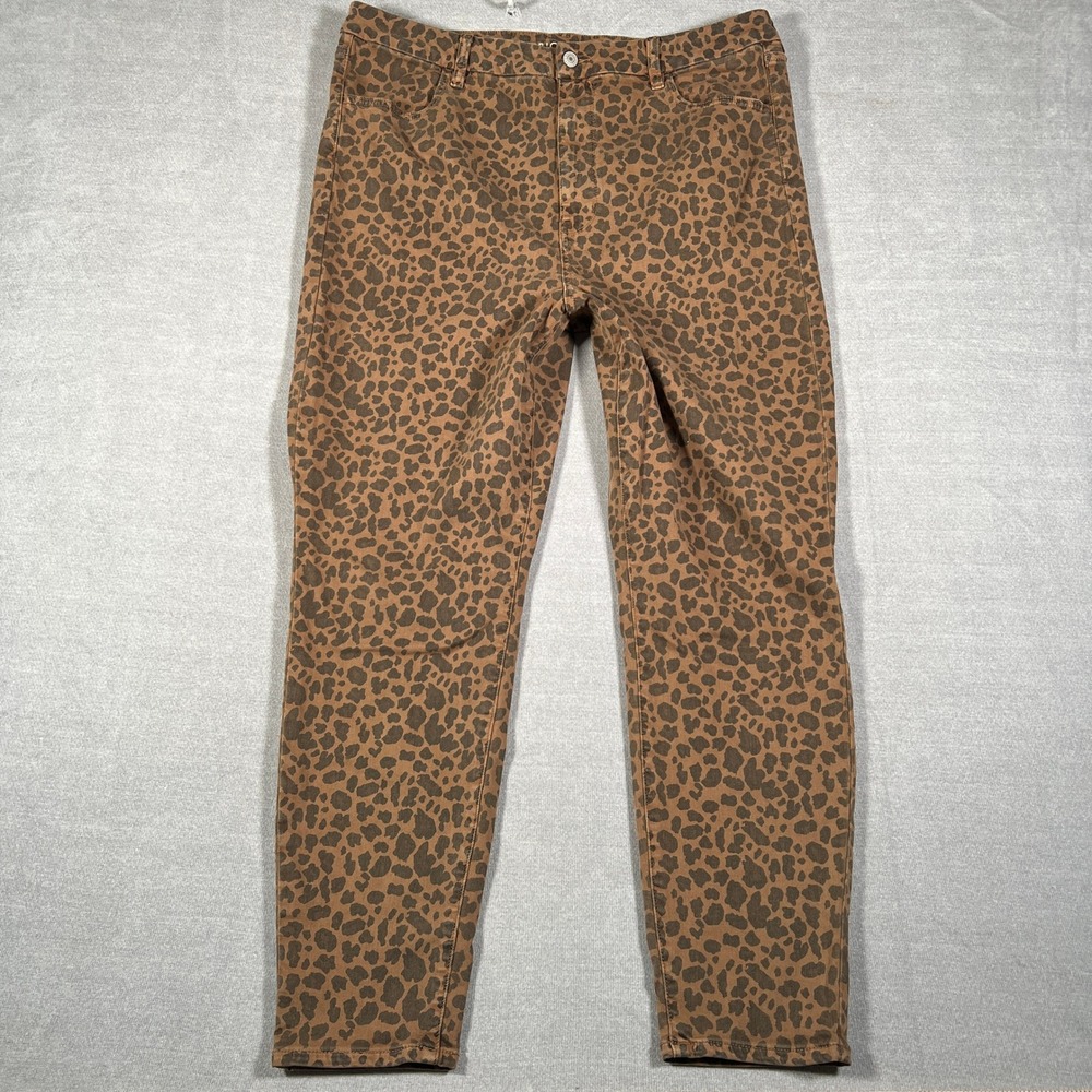 American Eagle Curvy Super Hi-Rise Jegging Leopard Print Jeans Womens 20 Brown
